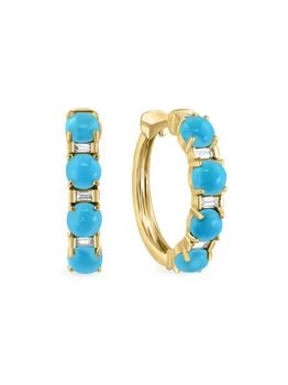 Effy | 14K Yellow Gold, Turquoise & Diamond Huggie Earrings,商家Saks OFF 5TH,价格¥13450