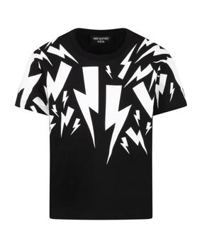 Neil Barrett | Black T-shirt For Boy With Thunderbolts商品图片,