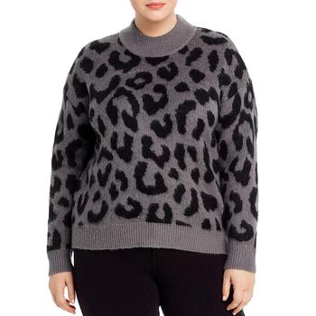 商品AQUA | Aqua Womens Plus Leopard Print Mock Neck Sweater,商家BHFO,价格¥57图片