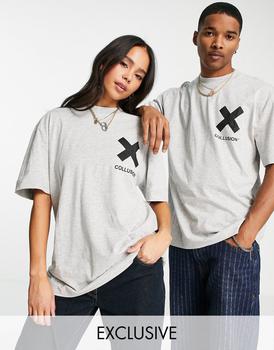 推荐COLLUSION Unisex logo cotton t-shirt in grey marl - GREY商品