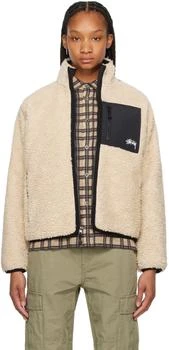 STUSSY | Beige & Black Embroidered Reversible Jacket 