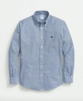 Stretch Cotton Non-Iron Oxford Polo Button-Down Collar, Mini-Graph Checked Shirt