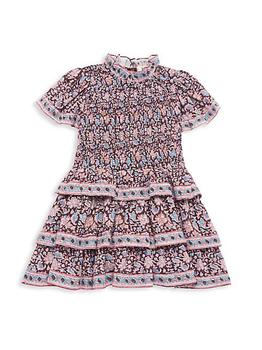 Sea | Little Girl's & Girl's Amaki Border Print Smocked Dress商品图片,