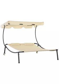 商品Outsunny | Patio Double Chaise Lounge Outdoor with Adjustable Canopy and Pillow Wheeled Hammock Bed for Sun Room Garden Poolside Beige,商家Belk,价格¥1312图片