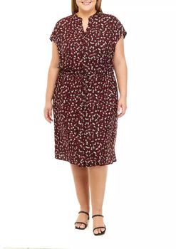 Sandra Darren, Sandra Darren | Plus Size Cap Sleeve Drawstring Waist Ditsy Printed Shirt Dress商品图片 
