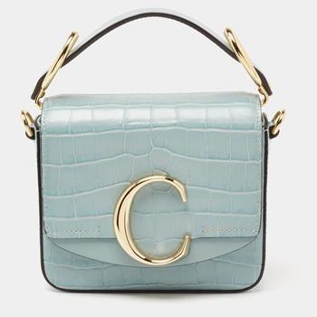 chloe c, [二手商品] Chloé | Chloe Light Blue Croc Embossed Leather C Mini Flap Top Handle Bag商品图片 6.7折, 满1件减$100, 满减