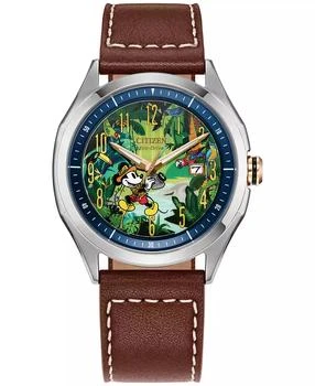 Citizen | Eco-Drive Men's Disney Mickey Mouse Explorer Brown Leather Strap Watch 41mm,商家Macy's,价格¥1823