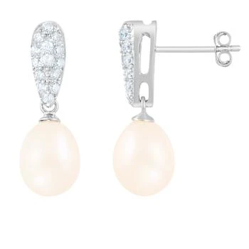 Splendid Pearls | Fancy Sterling Silver Dangling 8-8.5mm Freshwater Pearl Earrings 2.1折, 独家减免邮费