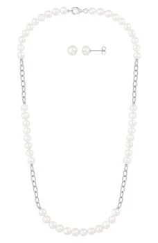 Splendid Pearls | Rhodium Plated Sterling Silver 6-7mm Cultured Freshwater Pearl Stud Earrings & Necklace 3-Piece Set 独家减免邮费