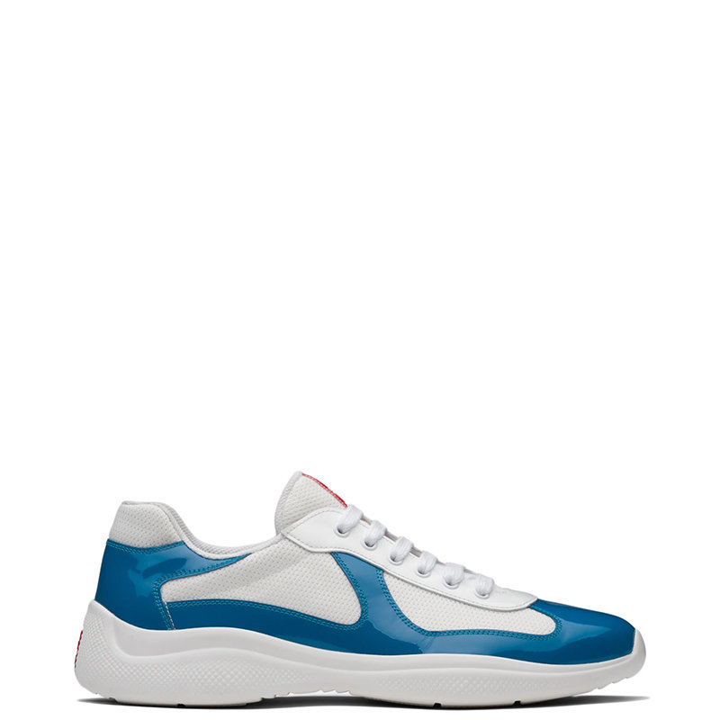 Prada | 【预售3-7天】PRADA/普拉达 22年春夏新款 America’s Cup系列 男士浅蓝色/白色皮革和织物材质系带运动鞋4E3400_3LGP_F061M商品图片,7.9折, 包邮包税