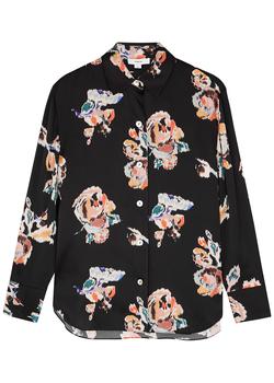 vince真丝, Vince | Black floral-print silk-satin shirt商品图片 额外9折, 额外九折