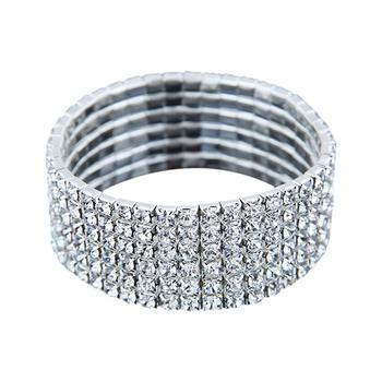商品Rhodium Plated Stretch Wide Crystal Bracelet图片
