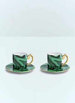 L'Objet | Set Of Two Malachite Espresso Cups And Saucers,商家LN-CC,价格¥1892