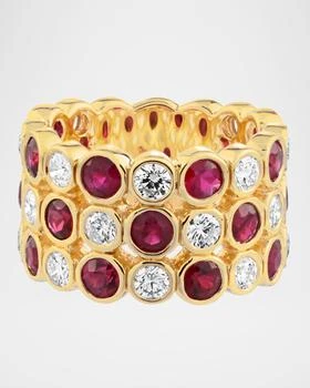 Cassidy Diamonds | 18K Yellow Gold Diamond and Ruby Three-Row Ring, Size 7,商家Neiman Marcus,价格¥73560