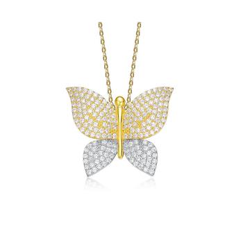 商品Genevive | 14k Yellow Gold and White Gold Plating with Cubic Zirconia Butterfly Pendant Necklace in Sterling Silver,商家Macy's,价格¥741图片