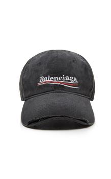 巴黎世家帽子精选, Balenciaga | Balenciaga - Women's Political Embroidered Distressed Denim Cap - Black/white - Moda Operandi商品图片 