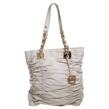 michael kors tote托特包, [二手商品] Michael Kors | MICHAEL Michael Kors White Pleated Leather Chain Tote商品图片 3.6折