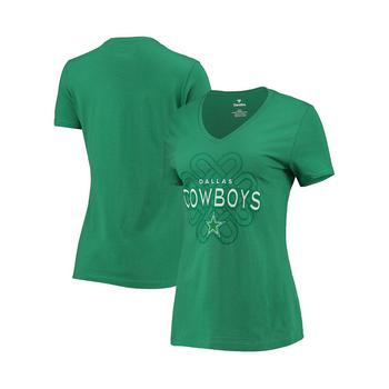 推荐Women's Branded Kelly Green Dallas Cowboys Celtic Knot Logo V-Neck T-shirt商品