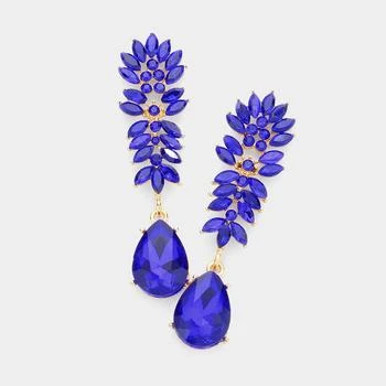 FASHNZFAB | Marquise Stone Cluster Teardrop Link Dangle Evening Earrings - Gold, Sapphire,商家Premium Outlets,价格¥156