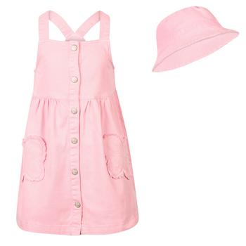 推荐Butterfly patches denim dungaree dress and bucket hat set in pink商品