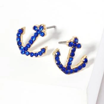 FASHNZFAB | Crystal Rhinestone Paved Anchor Stud Earrings - Sapphire,商家Premium Outlets,价格¥142