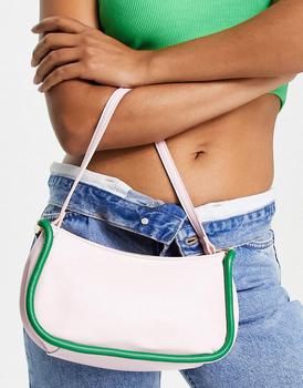 asos腋下包, ASOS | ASOS DESIGN shoulder bag with tubular piping in pink and green商品图片 