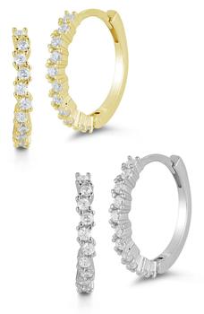 商品GLAZE JEWELRY | Yellow Gold Vermeil & Sterling Silver CZ Huggie Earrings Set,商家Nordstrom Rack,价格¥398图片