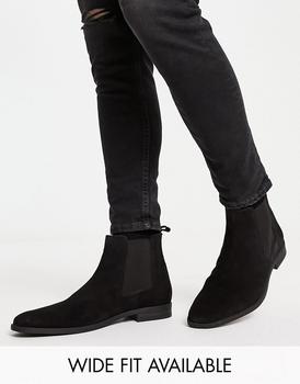 ASOS | ASOS DESIGN chelsea boots in black suede with black sole商品图片,