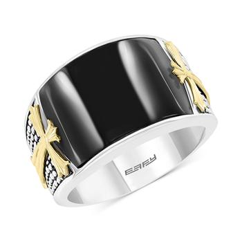 商品Effy | EFFY® Men's Onyx Cross Ring in Sterling Silver & 18k Gold-Plate,商家Macy's,价格¥1786图片