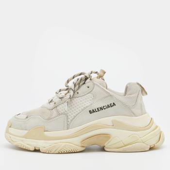 推荐Balenciaga Off White/Cream Mesh And Leather Triple S Lace Up  Sneakers Size 39商品