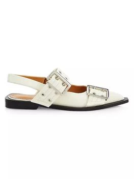 Ganni | Feminine Buckle 30MM Faux Leather Ballerina Flats 