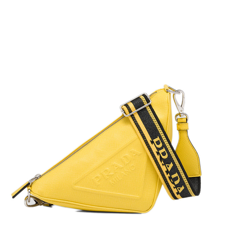 Prada | 【预售3-7天】PRADA/普拉达 22春夏新款Triangle系列 男士日光黄Saffiano皮革徽标压印银扣配可拆卸刺绣皮革织物肩带单肩斜挎三角包2VH155_2FAD_F0377_V_OOO商品图片,7.9折, 包邮包税