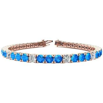 SSELECTS | 12 1/2 Carat Blue Topaz And Diamond Alternating Tennis Bracelet In 14 Karat Rose Gold, 8 Inches,商家Premium Outlets,价格¥29076