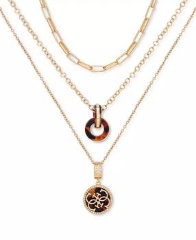 GUESS | Gold-Tone Pavé & Tortoise-Look Layered Pendant Necklace, 16" + 2" extender,商家Macy's,价格¥133