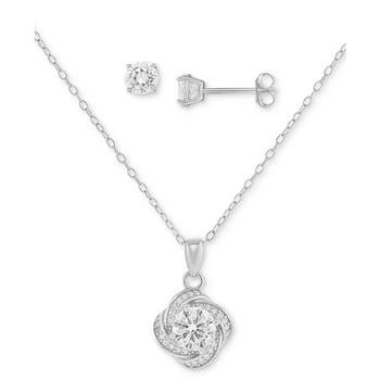 Giani Bernini | 2-Pc. Set Cubic Zirconia Love Knot Pendant Necklace & Solitaire Stud Earrings in Sterling Silver, Created for Macy's,商家Macy's,价格¥258