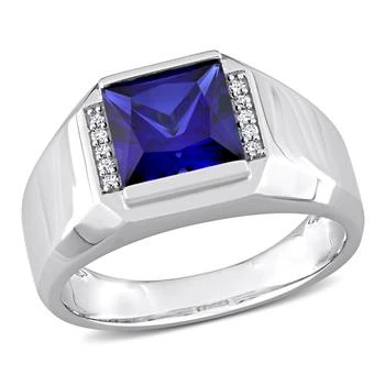 Mimi & Max | Mimi & Max 3ct TGW Created Sapphire and Diamond Accent Men's Ring in 10k White Gold,商家Premium Outlets,价格¥4816