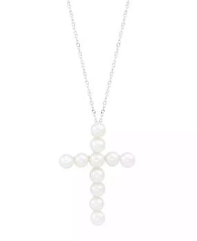 Macy's | Cultured Freshwater Pearl (4mm) Cross 18" Pendant Necklace in Sterling Silver,商家Macy's,价格¥374