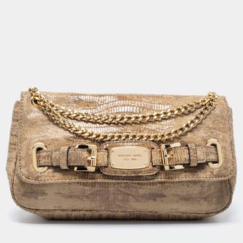 推荐MICHAEL Michael Kors Olive Green Python Embossed Leather Hamilton Flap Shoulder Bag商品