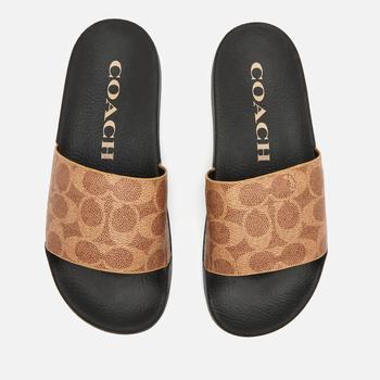 蔻驰女鞋, Coach | Coach Women's Udele Coated Canvas Slide Sandals - Tan商品图片 