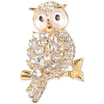 商品Gold-Tone Mixed Crystal Owl on Branch Pin, Created for Macy's图片