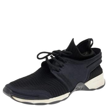 美国香奈儿鞋, [二手商品] Chanel | Chanel Black Stretch Fabric and Neoprene CC Low Top Sneakers Size 40商品图片 7折