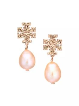 推荐Goldtone, Crystal & Faux-Pearl Logo Drop Earrings商品