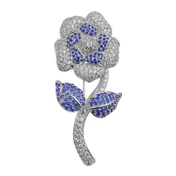 商品Megan Walford | Sterling Silver Cubic Zirconia Flower with Stem Pin,商家Jomashop,价格¥1529图片