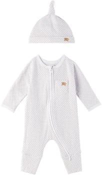 Burberry | 白色 Polka Dot 婴儿连体衣 & 毛线帽套装 