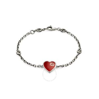 Gucci | Gucci Heart Aged Finish Sterling Silver And Red Enamel Bracelet, Size 17 8.7折, 满$200减$10, 独家减免邮费, 满减