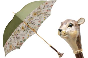 商品Pasotti 葩莎帝 绿色伞面森林花朵内饰松鼠手柄伞图片