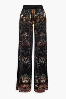 推荐Embellished printed silk-satin wide-leg pants商品