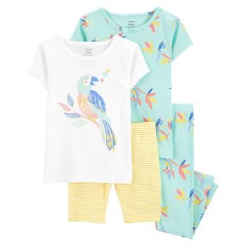商品Toddler Girls Green Tropical Bird Snug Fit Pajama, 4 Piece Set图片