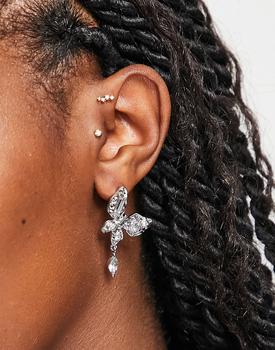 推荐Reclaimed Vintage grunge butterfly earrings in silver商品
