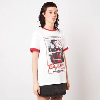 推荐A Nightmare On Elm Street Don't Fall Asleep Unisex Ringer T-Shirt - White / Red商品